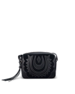 Front view of Horseshoe Topzip Crossbody - Black Cowhide on plain background