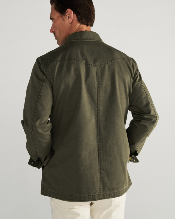 Back view of Men's Field Jacket - Dark Olive on model