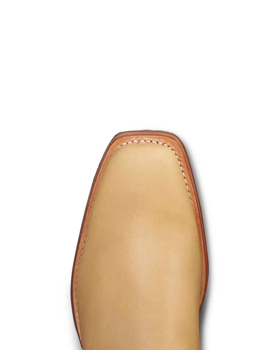 Toe view of The Charlie Bloom - Pale Yellow Cowhide on plain background