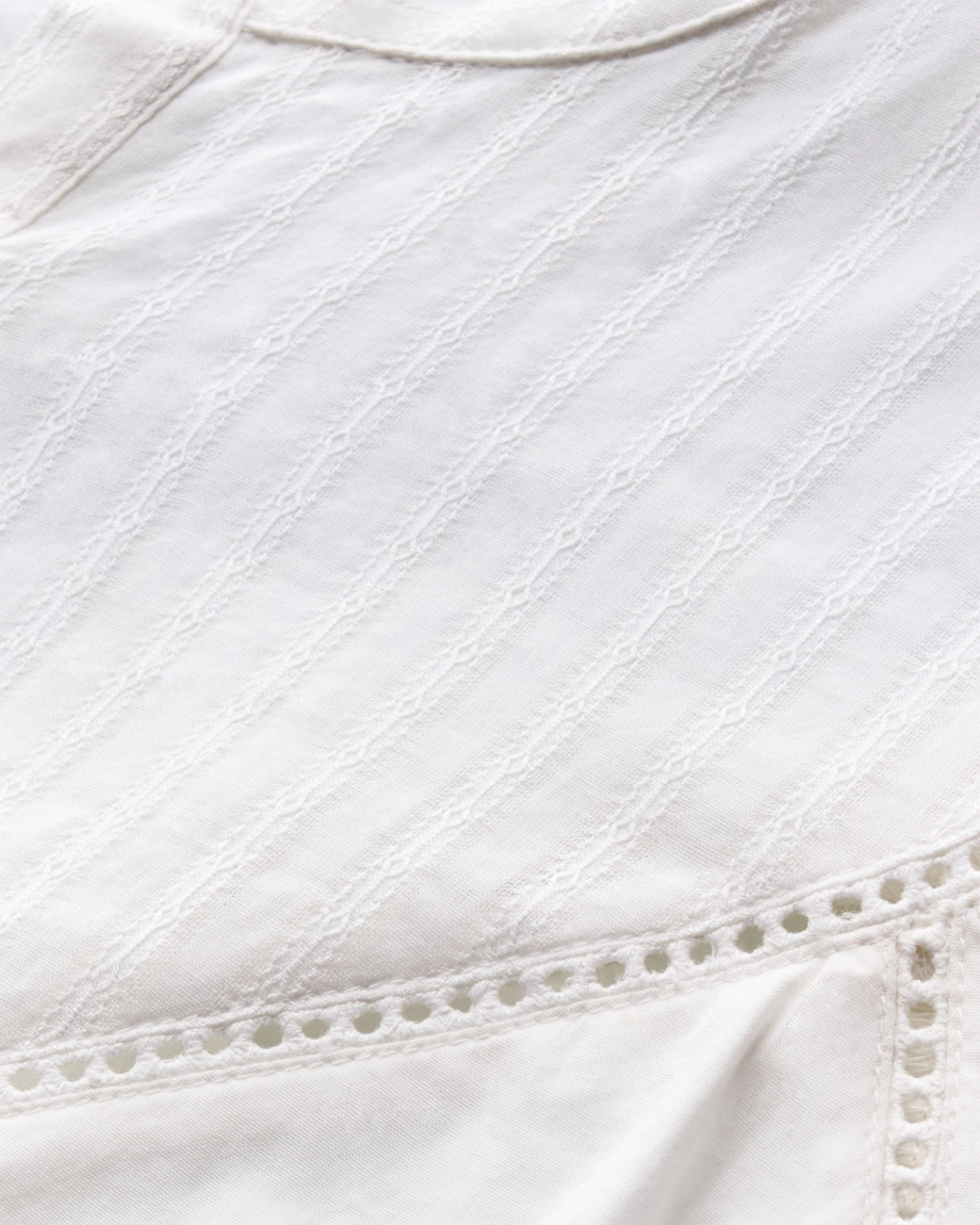 Closeup view of Women's Lace Peasant Top - White