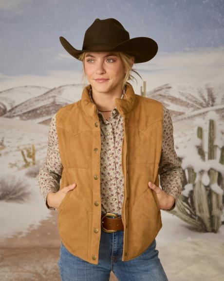 Tecovas WOMEN'S GOAT SUEDE PUFFER VEST