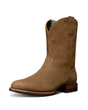 Quarterfront view of The Glen - Light Mesquite Cowhide on plain background