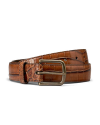 Brown croc-embossed leather belt with a brass-toned buckle.