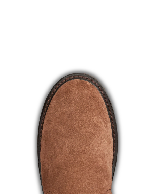 Toe view of The Chelsea Shearling - Bourbon Suede on plain background