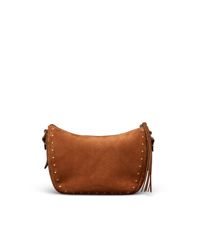 Back view of Slouchy Shoulder Bag - Saddle on plain background