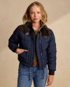 Front view of Women's Western Puffer Jacket - Navy on model