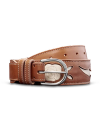 Unbuckled view of Women's Rose Inlay Belt - Caramel / Bone on plain background