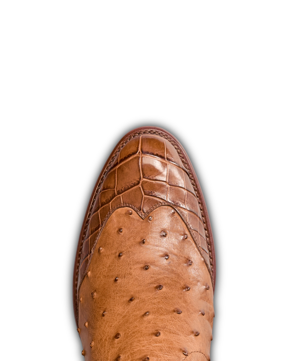 Toe view of Men's Birthday Boot XI - Canyon Ostrich/Nile Crocodile on plain background