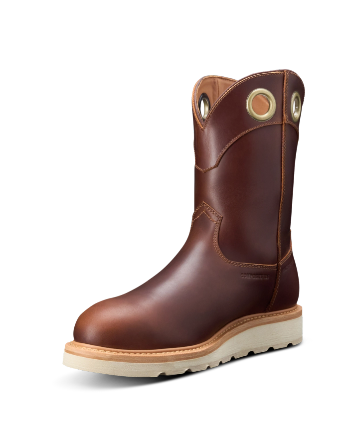 Quarterfront view of LongHaul Waterproof Roper Composite Toe Work Boot - Maple on plain background