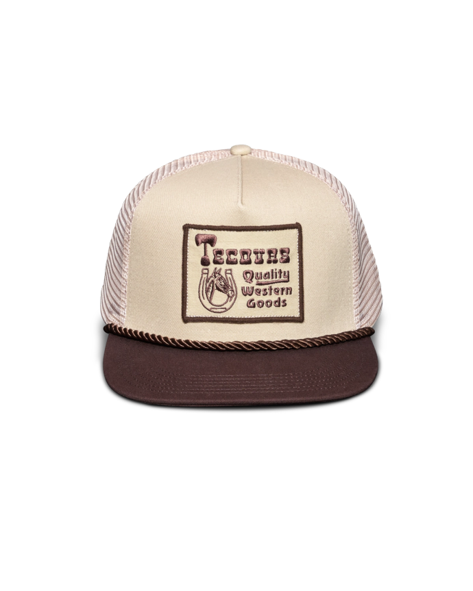 Front view of Western Provisions Five-Panel Trucker - Brown on plain background