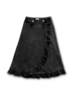 Front view of Women's Rodeo Maxi Denim Skirt - Black on plain background
