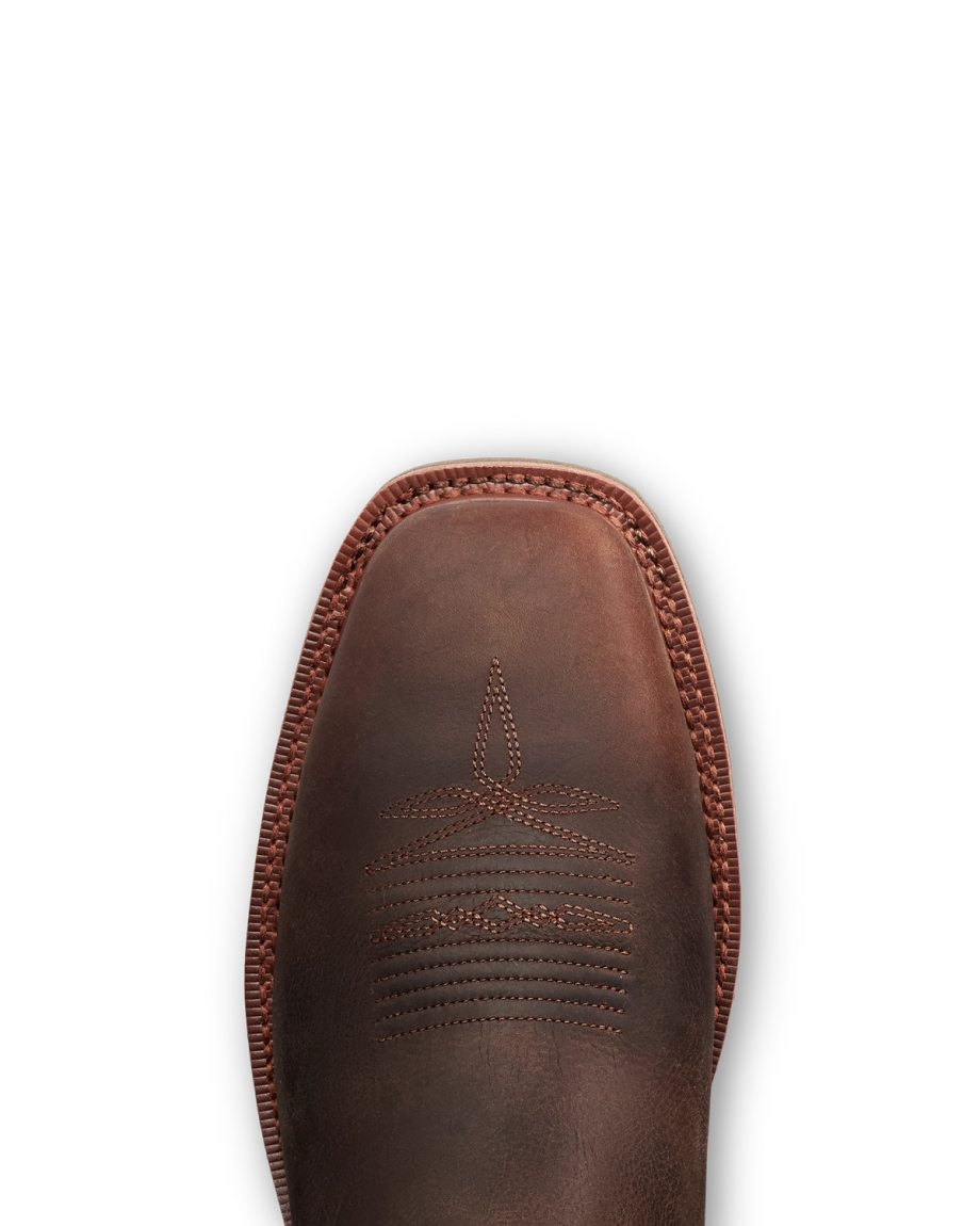 Toe view of LongHaul Waterproof Square Composite Toe Work Boot - Rust Cowhide on plain background