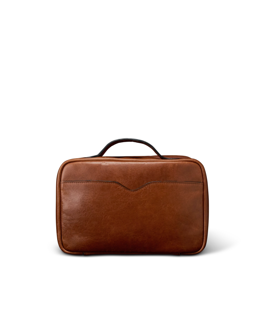 Back view of Bartlett Hanging Travel Kit - Cognac on plain background