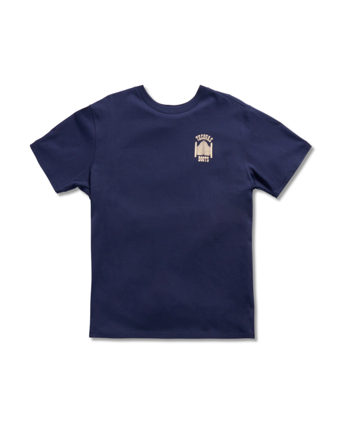 Front view of Men's Saloon Door Tee - Navy / Bone on plain background