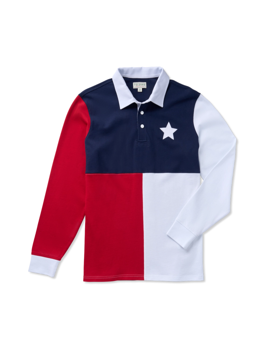 Closeup detail view of Men's Long Sleeve Polo - Red / White