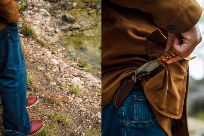 hand pulling a knife out of a holster