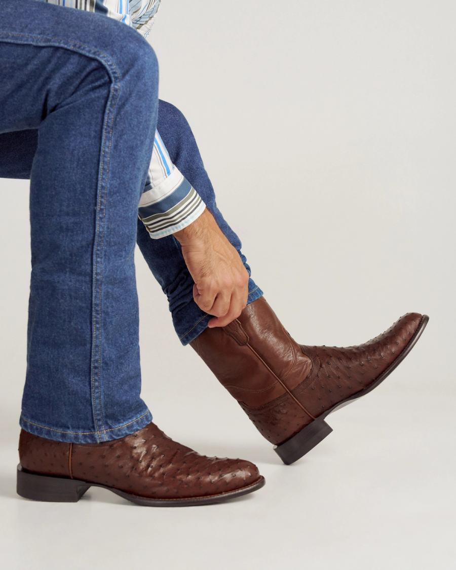 Tecovas The Earl Mens Size US 13D Hazelnut Ostrich Leather Pull-On Roper Boots Tecovas Men main image 4