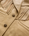 Closeup detail view of Women's Western Leather Fringe Jacket - Lt Tan