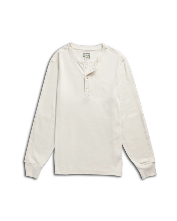 Front view of Men's Henley  LS - Whisper White on plain background
