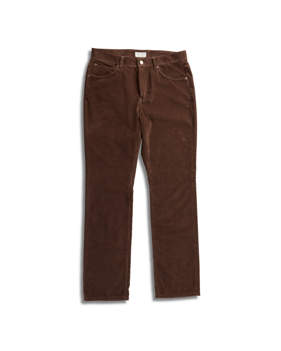 Front view of Men's Slim Straight Stretch Corduroy - Brown on plain background