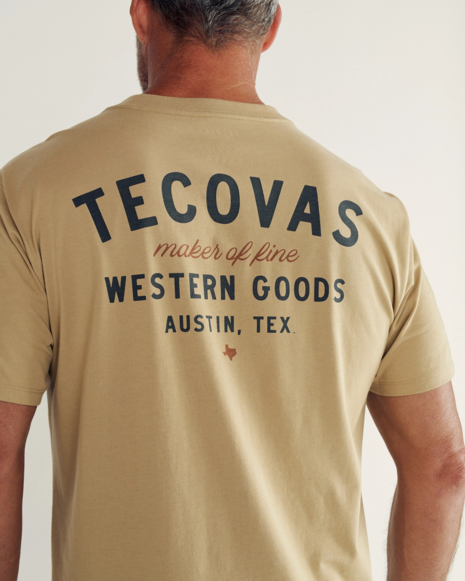 Closeup detail view of Men's Fine Makers Pocket Tee (III) - Khaki / Black