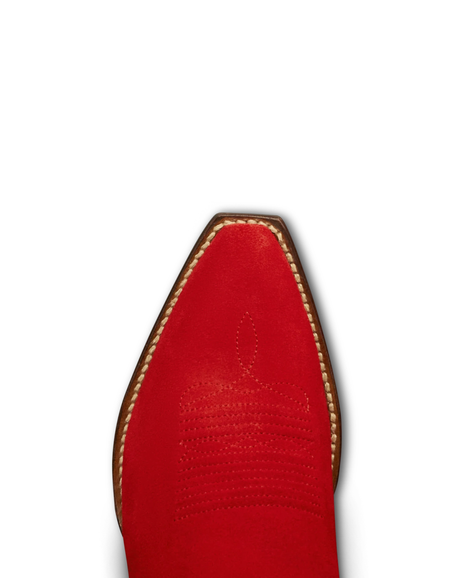 Toe view of The Lynn - Barn Red Suede on plain background