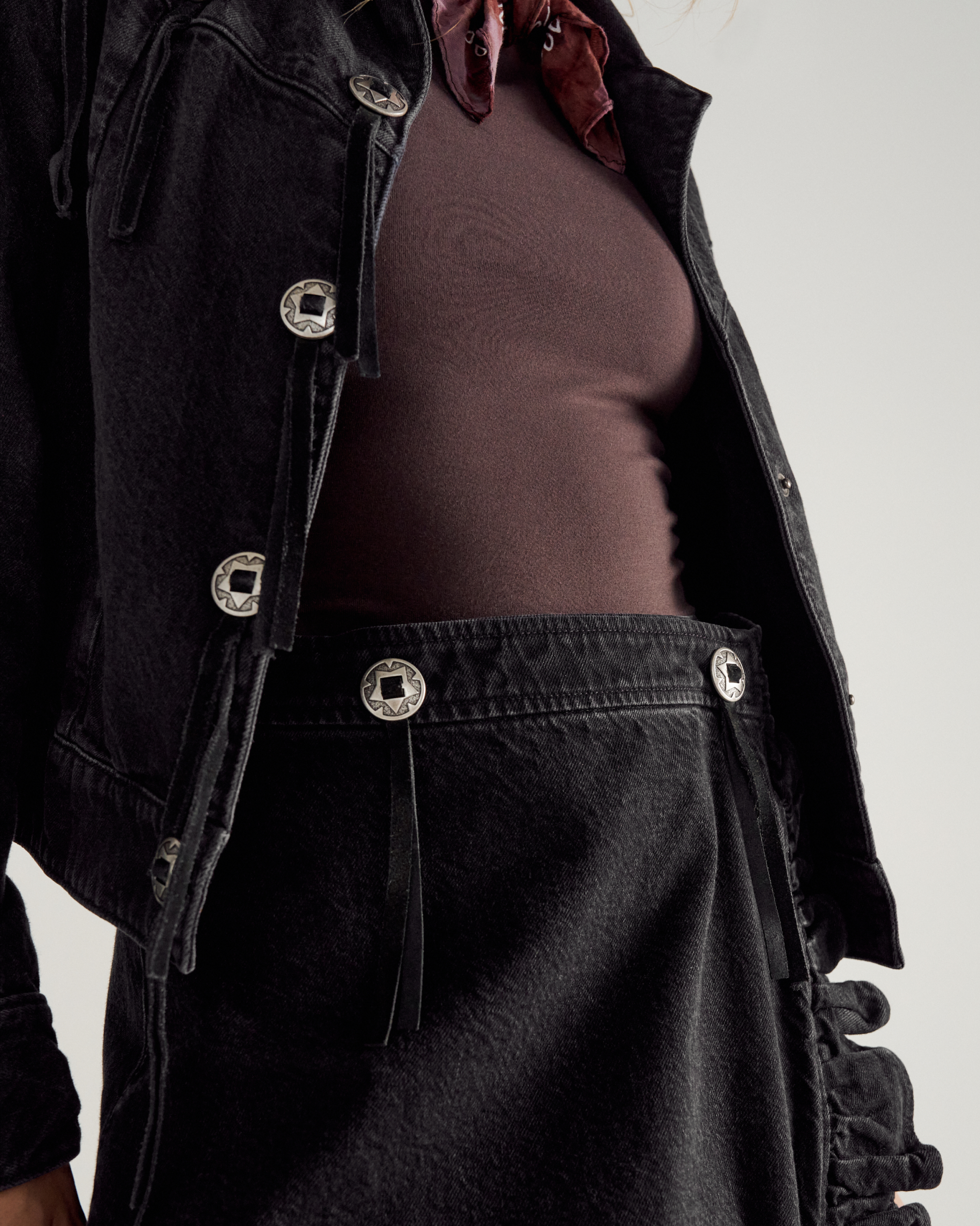 Closeup detail view of Women's Rodeo Maxi Denim Skirt - Black