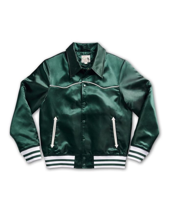 Front view of Men's Varsity Jacket - Green on plain background