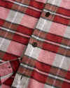 Closeup detail view of Men's Flannel Button Down - Brick/Dark Rose Multi Plaid