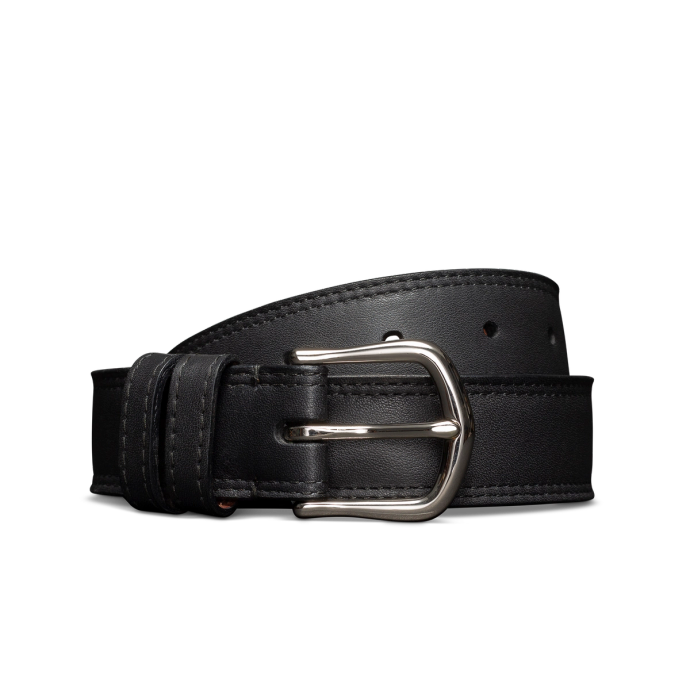 Unbuckled view of Women's Calfskin Belt - Midnight on plain background