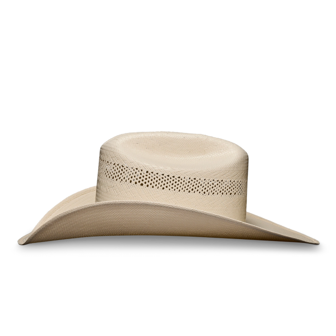 Profile view of Cattleman Straw Cowboy Hat - Natural on plain background