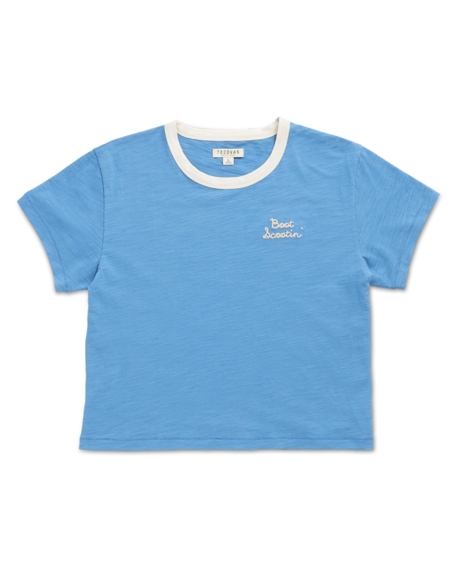 Front view of Women's Vintage Ringer Tee - Jasper/Bone on plain background