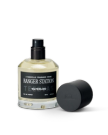 A bottle of Ranger Station Waterloo Eau de Parfum with a black spray nozzle and detached black cap placed beside it.