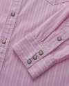 Closeup detail view of Men's Vintage Weight Sawtooth Cotton Pearl Snap - Pink White Stripe