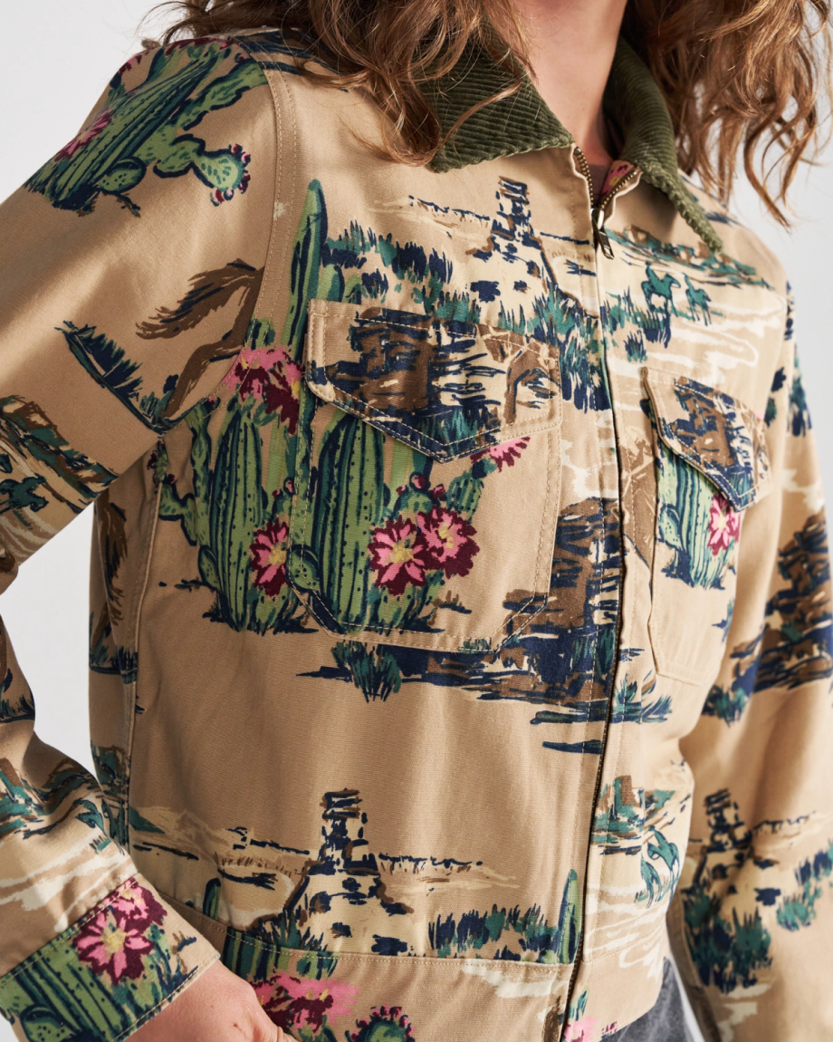 Front view of Women's Western Mechanic's Jacket - Tan on model