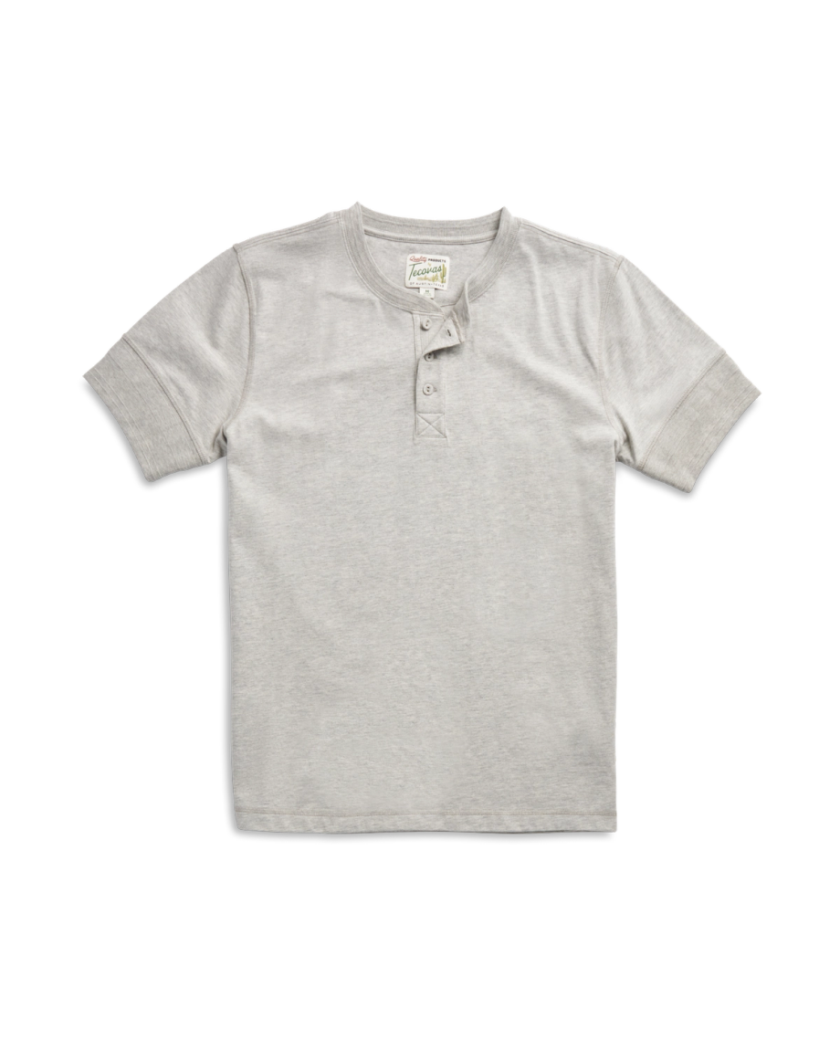 Front view of Men's Standard Issue Short Sleeve Henley - Gray Heather on plain background