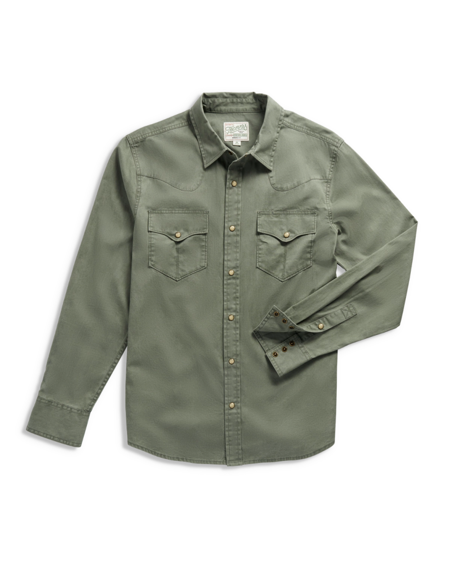 Closeup detail view of Men's Thorn Stopper Pearl Snap LS - Cactus