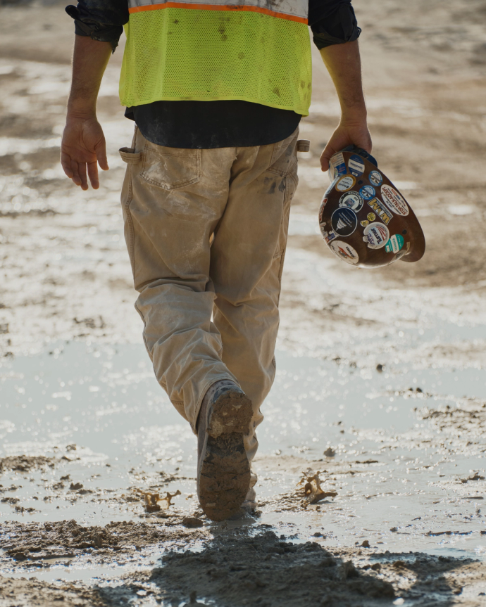 Toe view of The LH WP Round Comp Toe Work Boot - Tobacco Cowhide on plain background