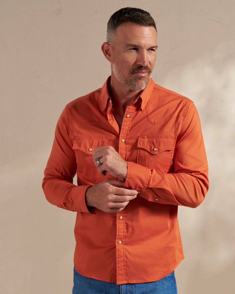 Orange pearl snap shirt discount