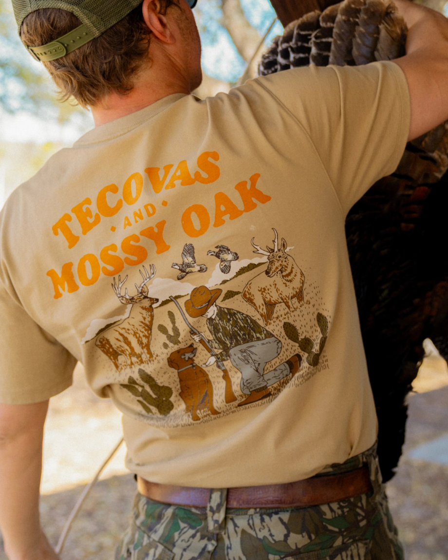 View of Men's Tecovas X Mossy Oak Instant Old Friends Tee - MO Original Bottomland