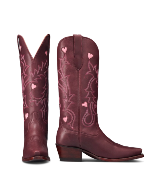Pair view of The Annie Hearts - Wine Cowhide on plain background