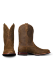 The Glen in Dustwood Roughout. A pair of brown leather Roughout cowboy boots with stitching detail, shown from the front and side on a white background.