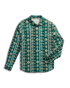 Closeup detail view of Men's Thorn Stopper Pearl Snap LS - Green Heron / Multi