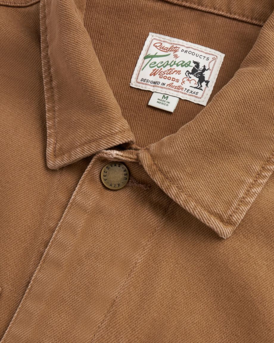 Closeup detail view of Men's Chore Jacket - Washed Tobacco