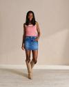 Full view of Women's Scoop Neck Ribbed Tank - Dusty Pink/White on model