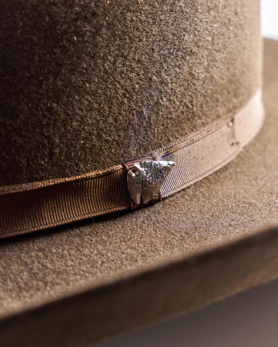 Closeup view of Cattleman Fur Cowboy Hat - Umber