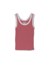 Front view of Women's Scoop Neck Ribbed Tank - Dusty Pink/White on plain background