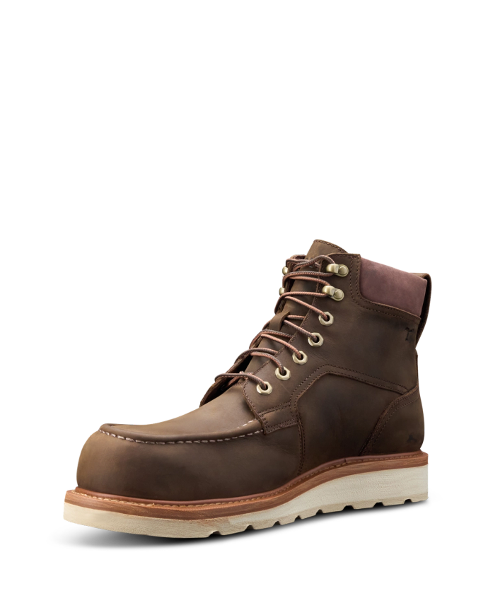 Quarterfront view of LongHaul Waterproof Moc Composite Toe Work Boot - Espresso on plain background