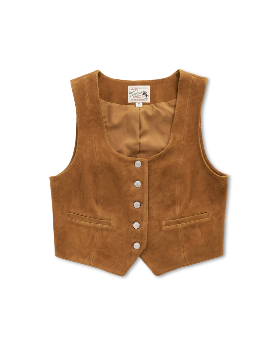 Front view of Women's Suede Vest - Sienna on plain background