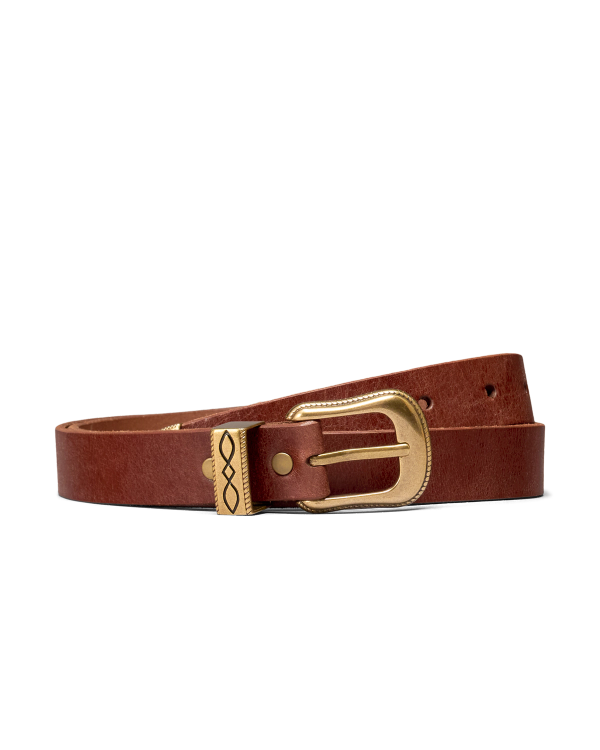 Front view of Women's 3 Piece Belt - Brandy on plain background